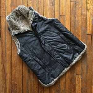 Tuckernuck Emilia Waxed‎ Cotton Faux Fur Reversible Vest Womens XL Beige Black